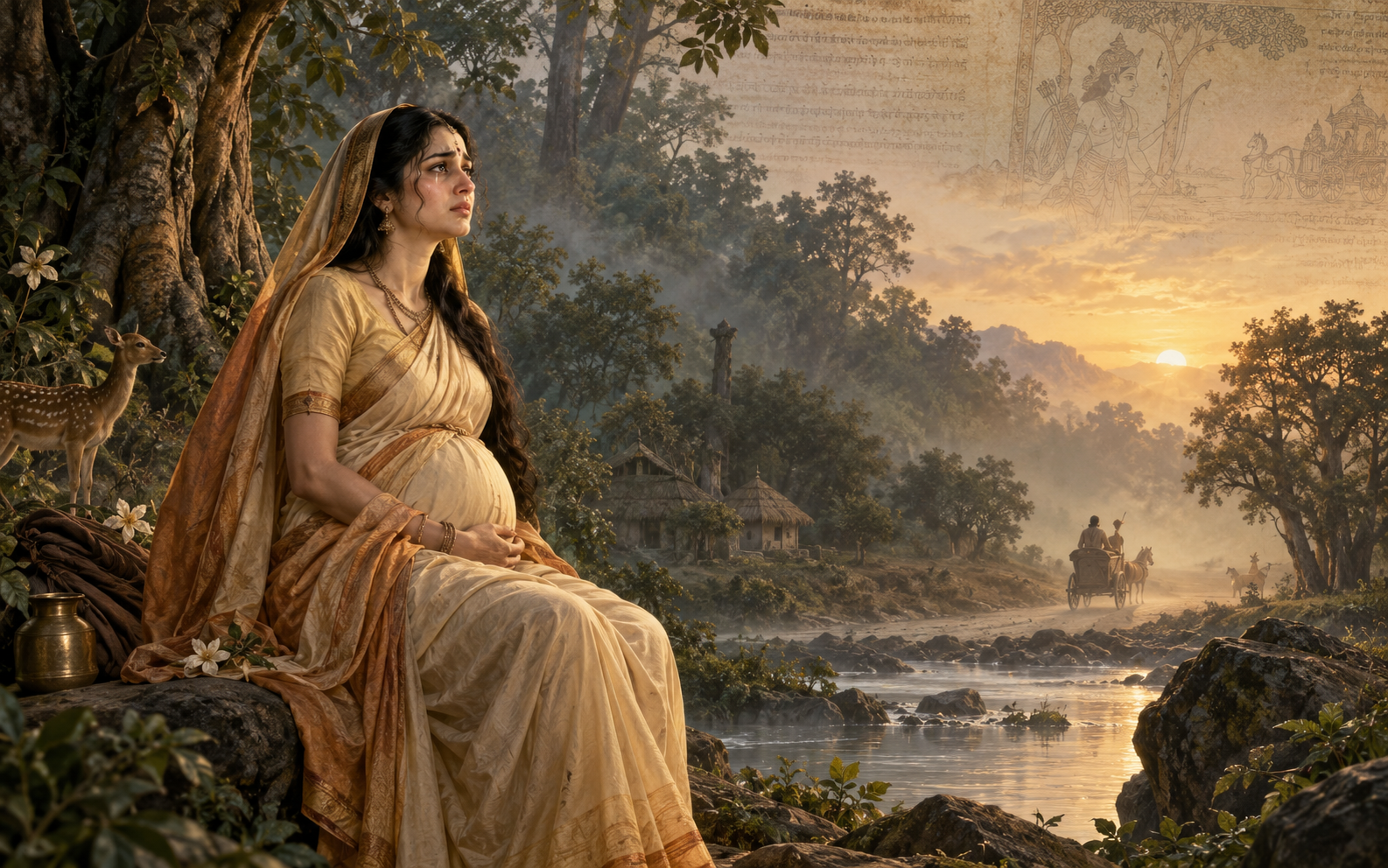 Ancient manuscript depicting Sita's exile narrative